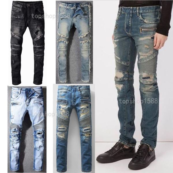 

mens jeans r luxury denim men fashion biker hole ripped tie dye man popular hip hop jean pants, Blue