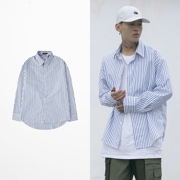 

impression long sleeve strips man's shirts retro bow hip hop mark oversize male female shirt, White;black