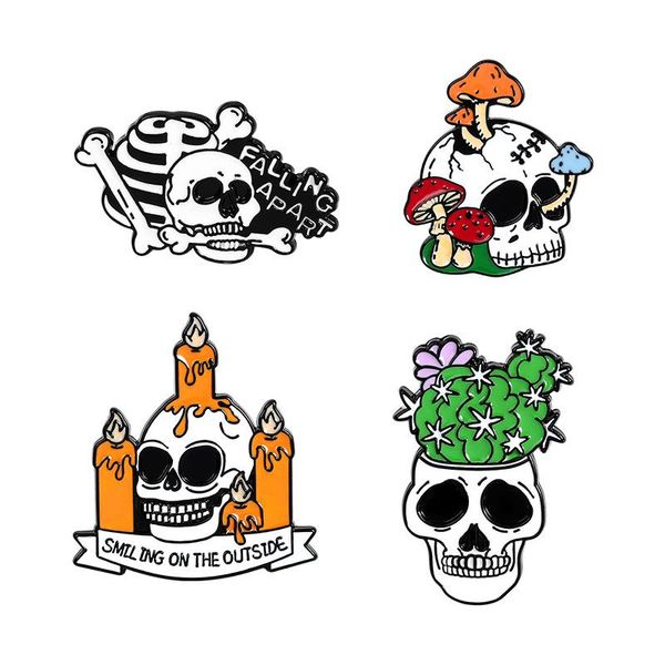 

pins, brooches cartoon badges skeleton for women creative candle mushroom cactus skull enamel pins jewelry backpack accessories gifts, Gray