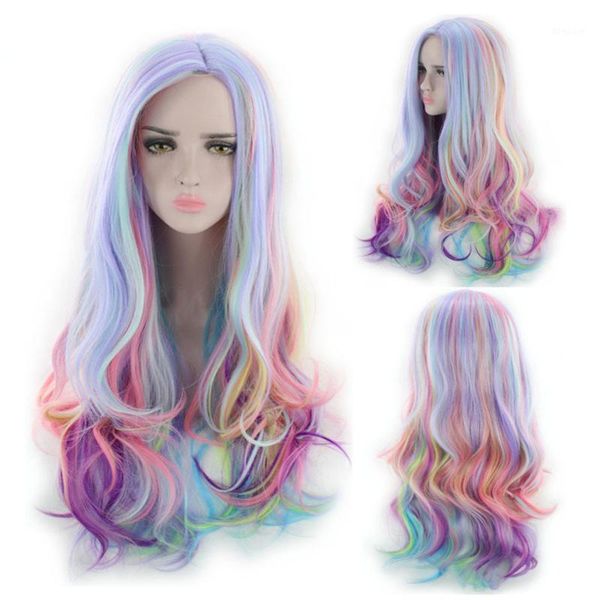 

long curly multi-color charming full wigs for cosplay girls party or daily use maquiagem profissional completa #by dropping1