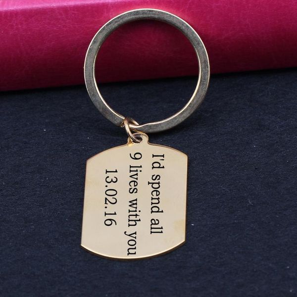 

keychains stainless steel keychain engraved i'd spend all 9 lives with you personalized custom date gift for lovers key ring holder, Silver