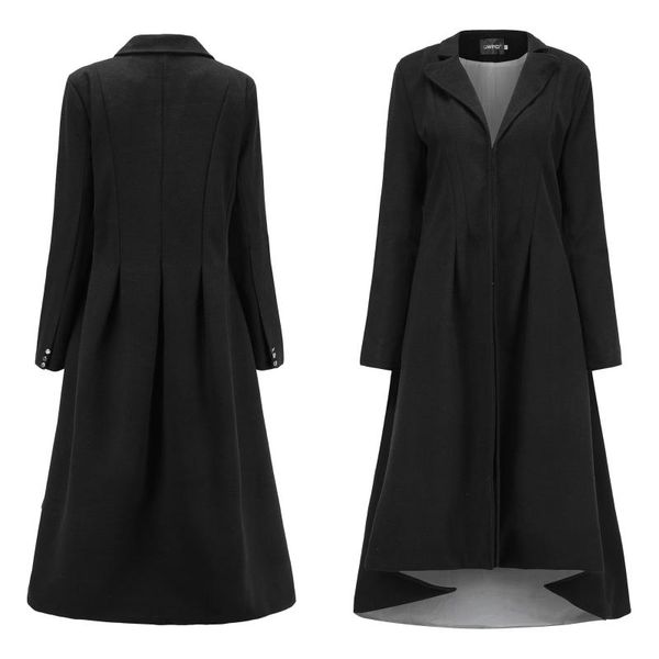 

women's wool & blends casual fashion england style warm coat women slim long solid blend and jacket single button ladies coats, Black