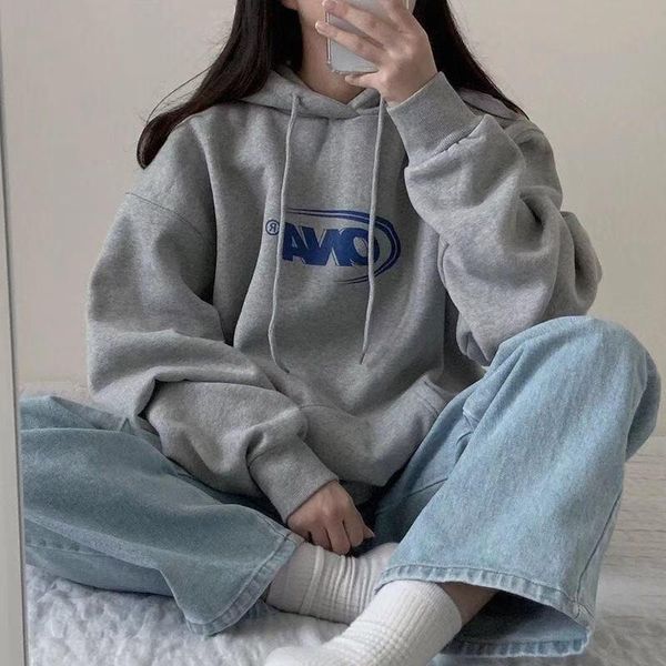 

women's hoodies & sweatshirts women plus velvet warm winter and autumn soft harajuku chic letter couples hoodie with hat basic style sw, Black