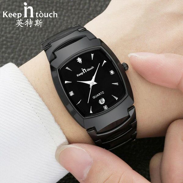 

wristwatches men square watches with box clock quartz calendar dress watch full stainless male wedding gift, Slivery;brown