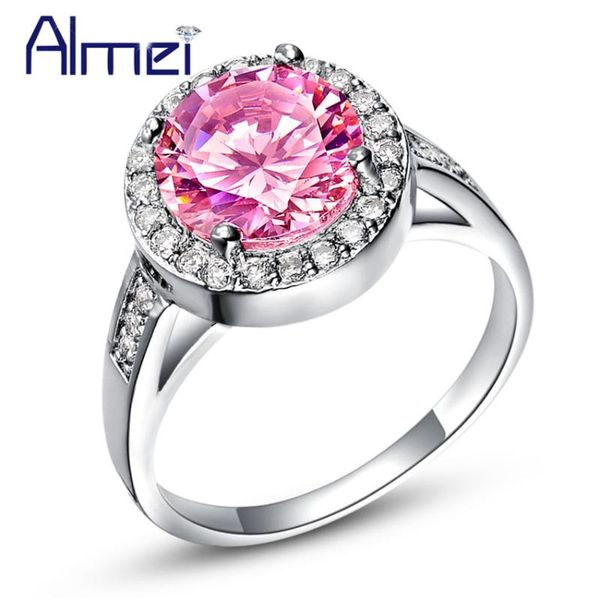 

wedding rings almei 5%off ring with pink zircon stone love for women girls vintage female costume women's jewelry j428, Slivery;golden