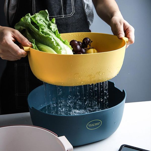 

hanging baskets fuit basket kitchen washing basin rice bowl household double layer vegetable storage drain plastic tools