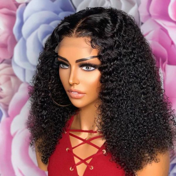 

synthetic wigs shoulder length kinky curly short bob lace front wig high temperature resistant for women black color with baby hair