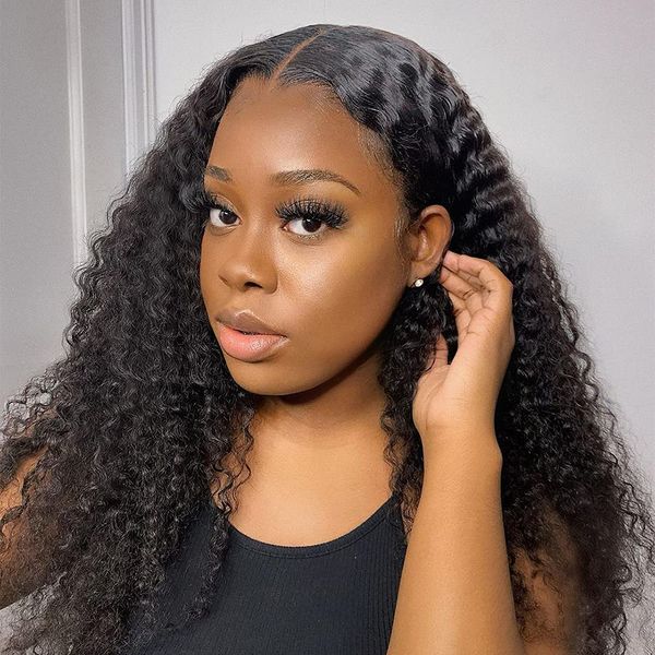 

lx brand deep curly wig for women pelucas de mujer long synthetic lace front wigs pre plucked glueless hair resistant fiberfactory direct, Black