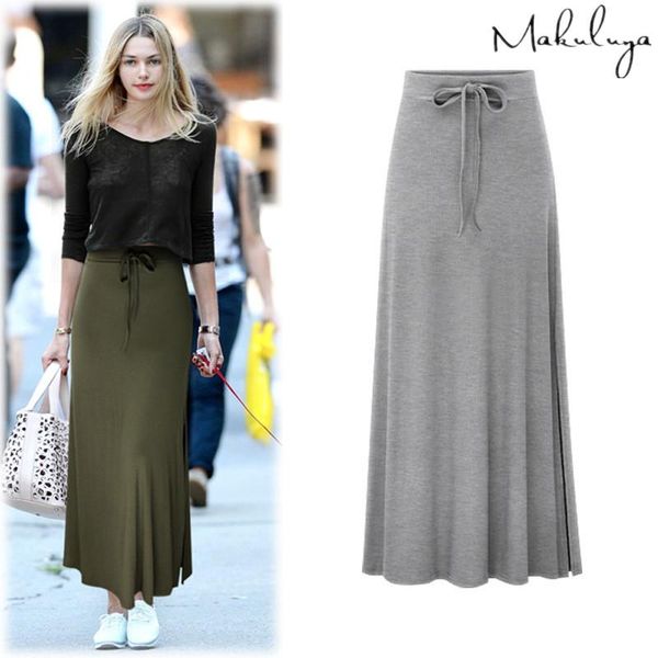 

skirts makuluya gifts 4xl long fashion open stretch high waist split 2021 cotton sashes skirt, Black