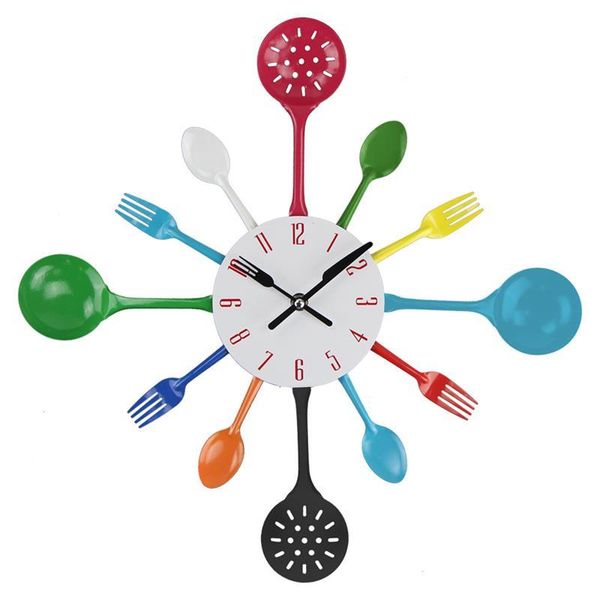 

wall clocks cutlery metal kitchen clock spoon fork creative quartz mounted modern design decorative horloge murale