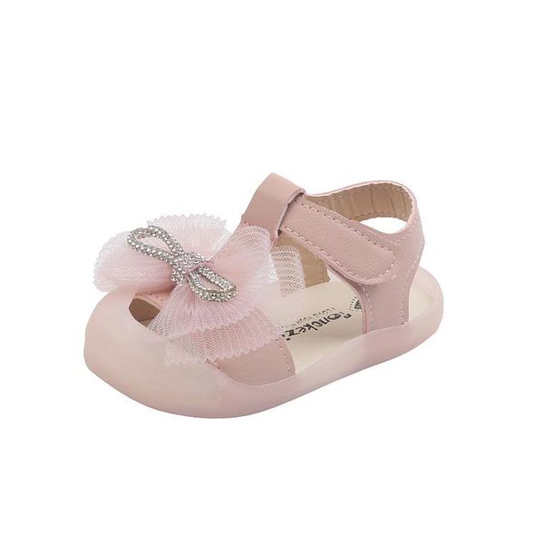 

sandals 2021 summer bow-knot girls rhinestone sweet fashion princess shoes soft sole toes-capped beach flats non-silp, Black;red
