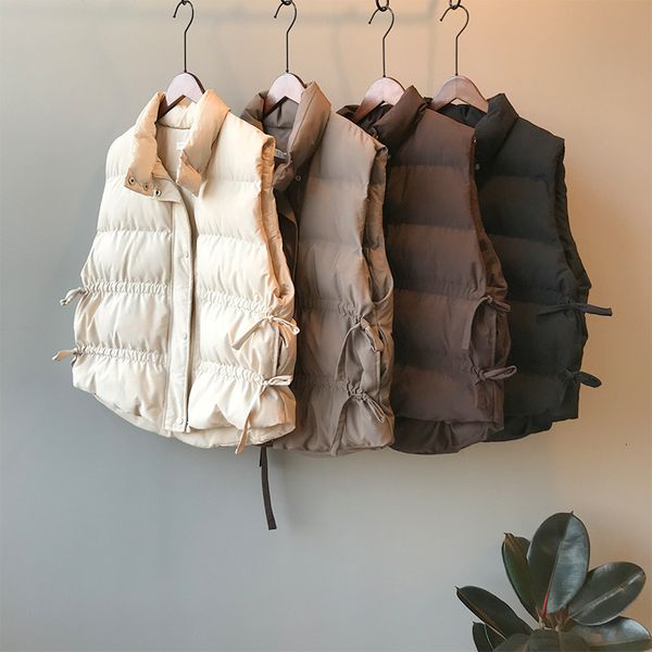 

jacket women's sleeveless down jacket loose padded wild stand collar vests drawstring warm winter vest qrc7, Black;white