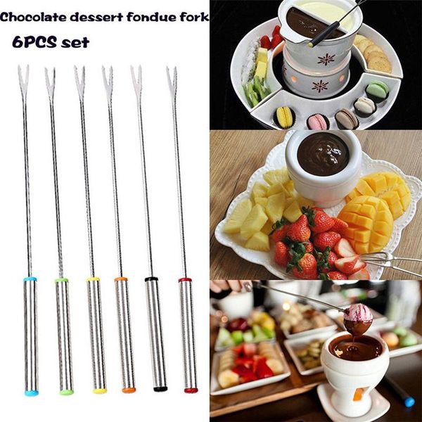 

6pcs / set stainless steel chocolate fork cheese pot forks fruit dessert fondue fusion skewer kitchen tools