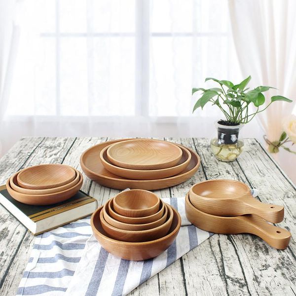 

cups & saucers home kitchen utensils set solid wooden salad bowl soup dining plates storage dish bowls