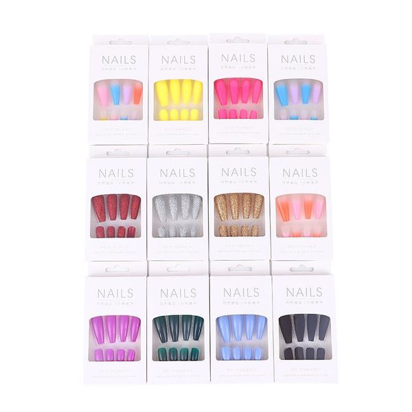 

false nails long t-shaped ballet nail with golden onion powder detachable, wearable, matte fake 24 pieces of glue, Red;gold