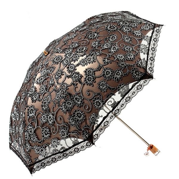 Сложите принцессы против ультрафиолетового навеса цветок кружева зонтик девушка женщины дождь солнце зонтик ветрозащитный портативный путешествие женский солнечный парасоль 210320