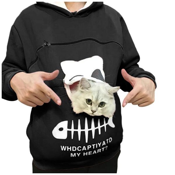 

women's hoodies & sweatshirts cat lovers women hooded animal pouch hood carry breathable pullover kangaroo pocket top, Black