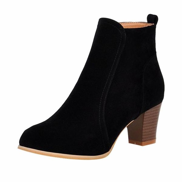 

boots shujin fashion women thick heel female spring flat with shoes matte leather side zipper, Black