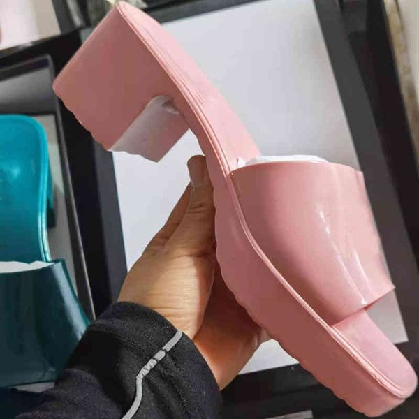 

slippers rubber platform sandals women open toe pink green high heels jelly shoes woman fashion outdoor mules beach 1noc, Black