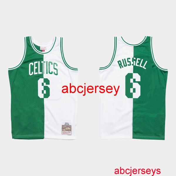 

stitched bill russell split swingman jersey green white any name number, Black