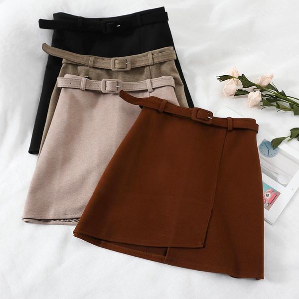 

skirts 2021 fashion women's skirt autumn and winter high waist short woolen, Black