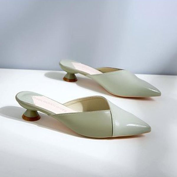 

slippers 2021 mules japanned leather patchwork women glass high heels flipflops pointed toe beach shoes slides with strange heel, Black