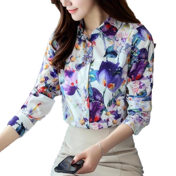 

women's blouses & shirts women turn down collar floral print fashion blouse long sleeve shirt camisas femininas womens and, White