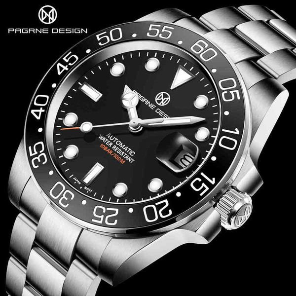 

design 2021 stainless steel fixed precision nh35a automatic mechanical watch pagani sapphire case waterproof, Slivery;brown