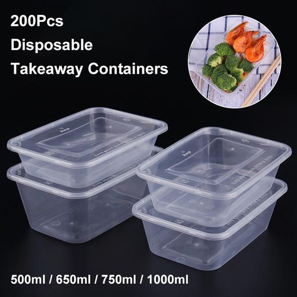 Set di stoviglie Set da 100 pezzi Scatola da pranzo rettangolare usa e getta Confezione da asporto in plastica Frutta Pasto per microonde Bento con coperchio