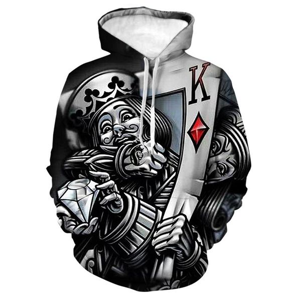 

men's hoodies & sweatshirts autumn and winter women's clothing 3d printing playing card pattern fashion trend hooded sweatshirt, Black