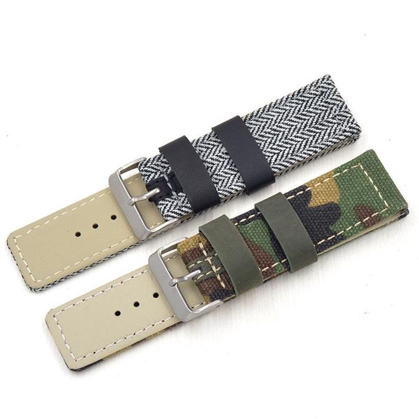 

watch bands fashion men camo watchband nylon+leather strap 22mm 24mm striped replacement band accessories for electronic, Black;brown