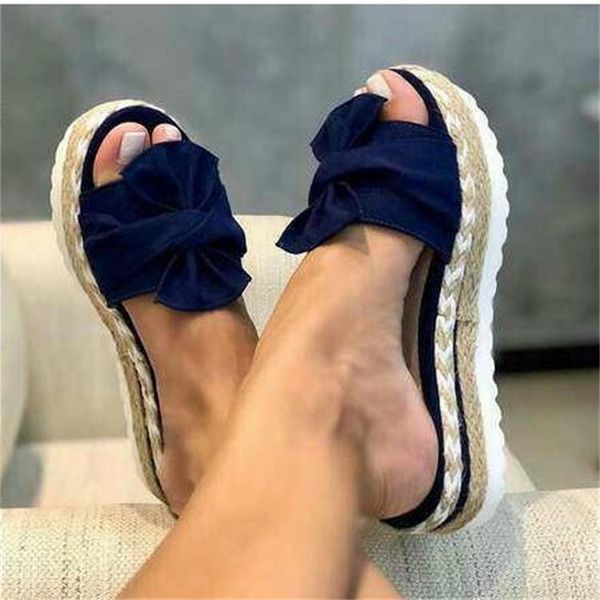 

slippers summer large bowknot rope thick bottom women's sandal, Black