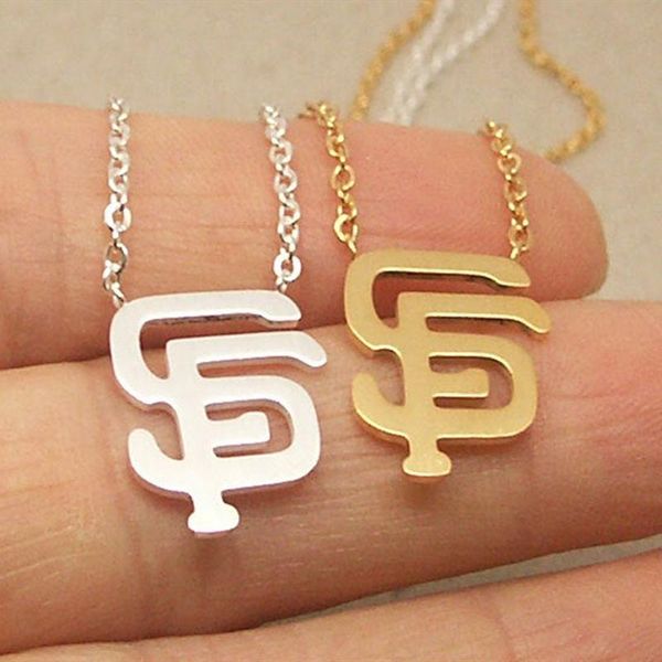 

pendant necklaces san francisco initials necklace stainless steel jewelry minimalist gold color sf letter choker for women colar, Silver