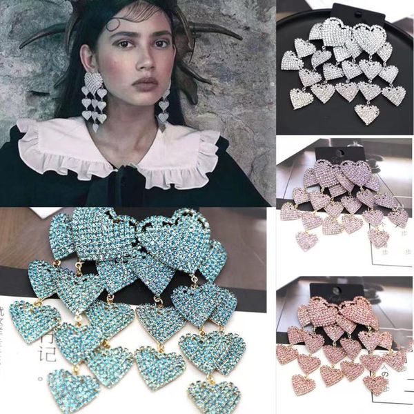

dangle & chandelier gorgeous rhinestone big heart tassel earrings statement jewelry for women crystal geometric long drop earring accessorie, Silver