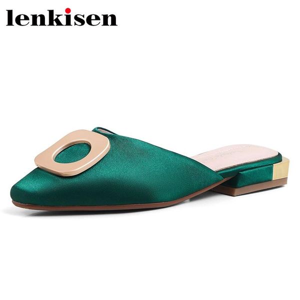 

dress shoes lenkisen korean street square toe low heel slip on mules metal decorations elegant lady dating summer women pumps l20, Black