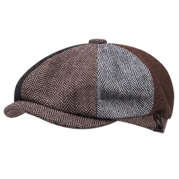 

berets men splicing tweed sboy hat beret gatsby hats british style street caps peaked octagonal brim cap autumn winter vintage, Blue;gray