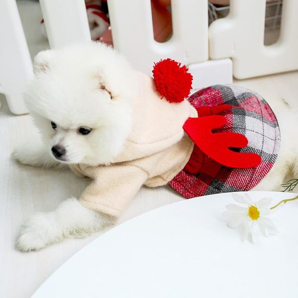 

dog apparel pet clothes red plaid elk dress suitable for puppy cat all season cute makeup costume