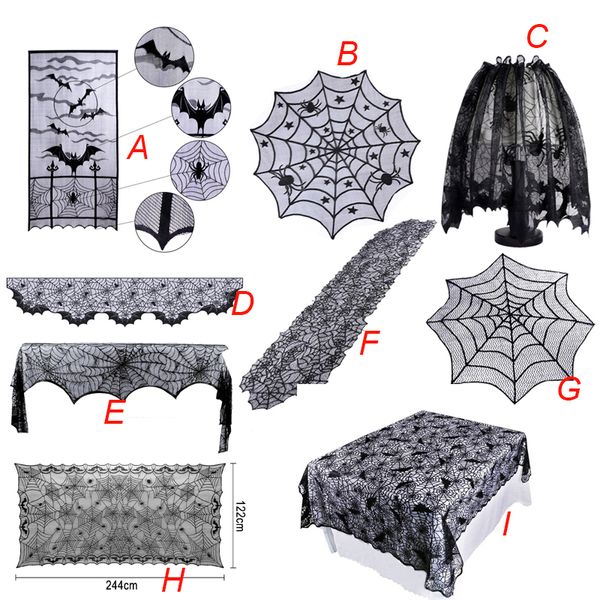 Altawen Spider Tablecloth Black Lace Tubweb Lareira Capa Tabela Corredor para Halloween Home Event Party Party Adereços