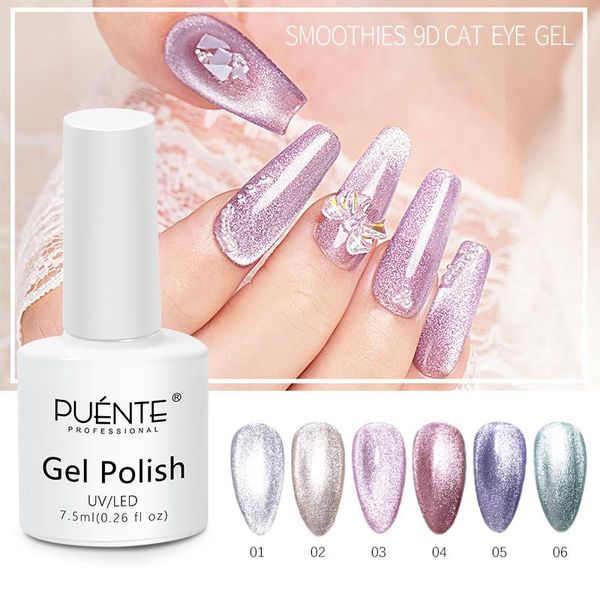 

nail gel 9d magnetic cat eye polish 6 colors smoothie semi-transparent soak off uv led diamond glitter varnish summer theme, Red;pink
