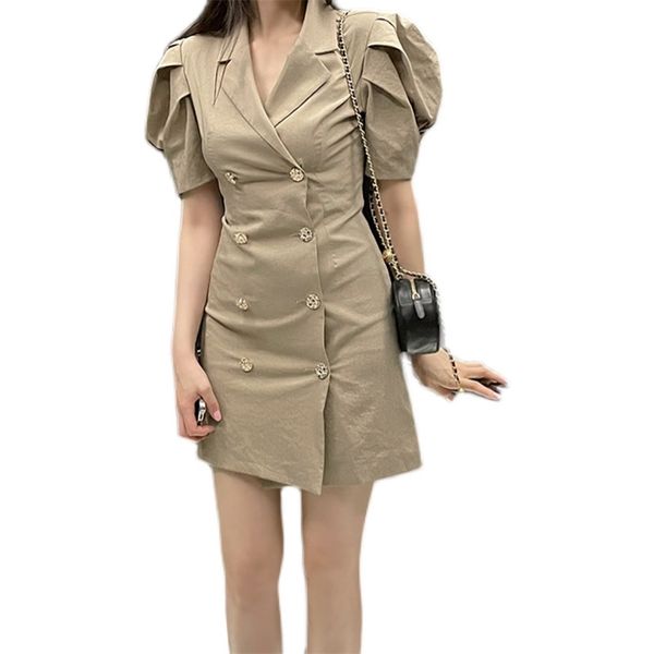 Büro enges Kleid koreanische Damen Sexy Sommer Kurzarm gekerbte Kabarett Party Minikleider für Frauen 210602