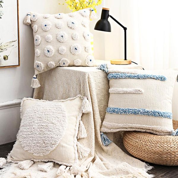 

cushion/decorative pillow handmade pillowcase tufted nordic style geometric chenille sofa cushion cover with tassel decorative covers for ho