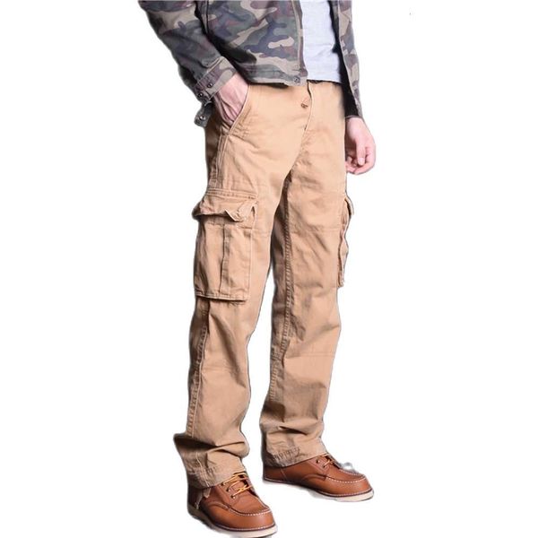 

pants plus size tactical men camouflage retro cargo pants straight loose baggy military army style cotton trousers man clothing, Black