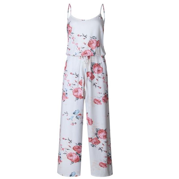 

women's jumpsuits & rompers women stylish printed sleeveless summer casual loose long sling jumpsuit, Black;white