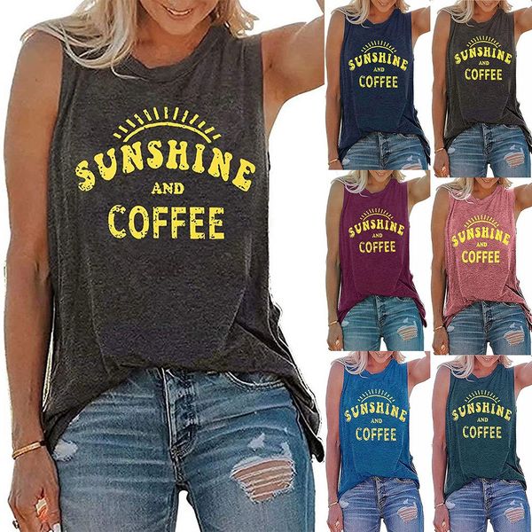 

women's vest sunshine printed round neck sleeveless t-shirt, White