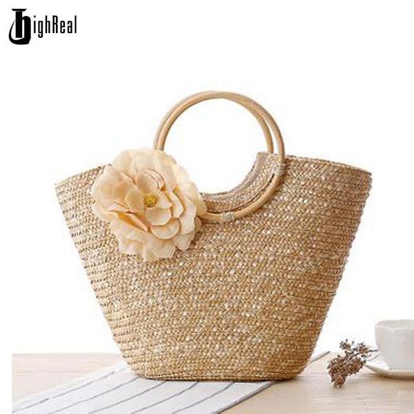 

shopping bags spring handmade knitting original brand handle bag fashion ladies handbag straw beach tote