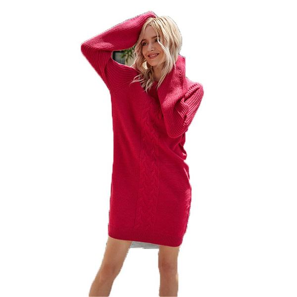 

casual dresses autumn winter pullover dress women 2021 black rose red round neck loose europe america fashion knitted feminina n1148, Black;gray