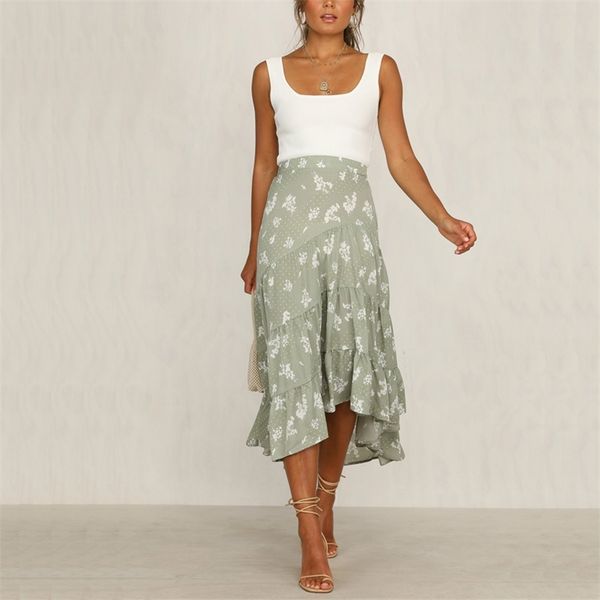 

summer women's skirt casual flower print stitching 210430, Black