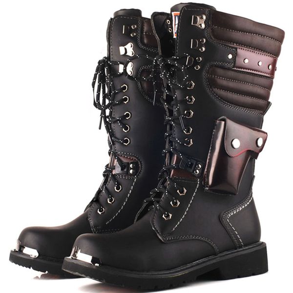 

dress shoes botas masculinas para motociclismo, sapatos estilo militar, botas punk e gÃ³ticas, pretas de couro, inverno x3nx, Black