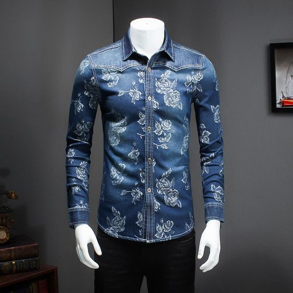 

demin shirt men 2021 arrivals chinese fashion floral style male casual shirts drop plus size - 5xl #5511 men's, White;black