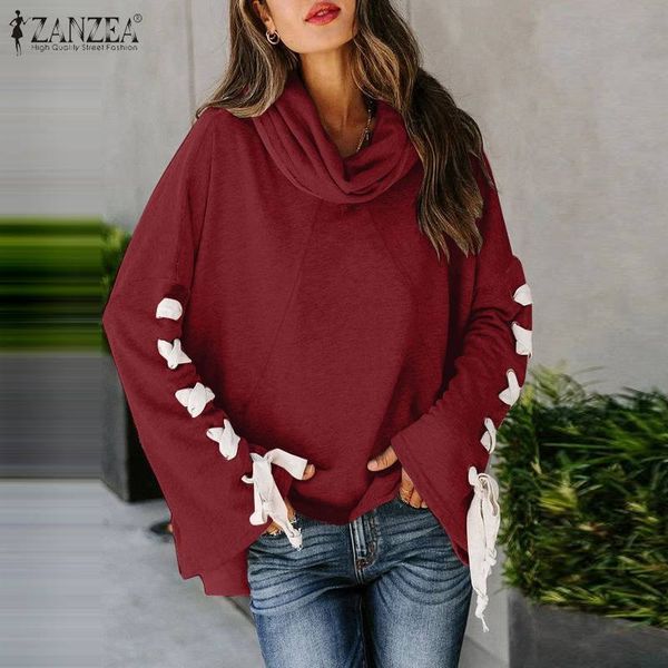 

blouses 2021 stylish bandage pullovers women's hooded blouse autumn causal flare sleeve shirts female solid oversized chemise, White